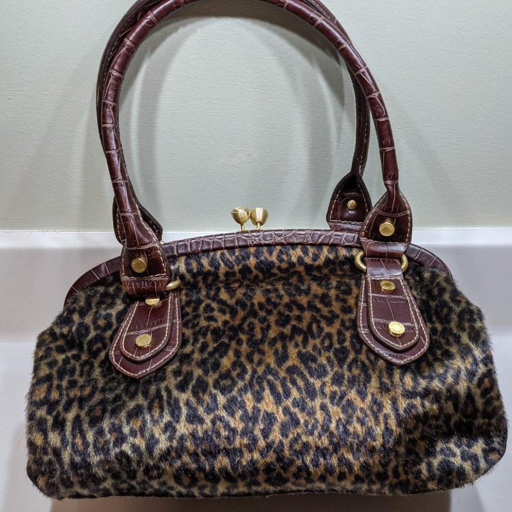 🐆Leopard Fur Bag with Brown Leather Crocodile sides-Perfect Satchel Bag